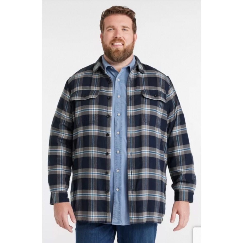 LL Bean Mens XL Traditional Fit Fleece Lined Flannel Shirt Plaid Navy 298189